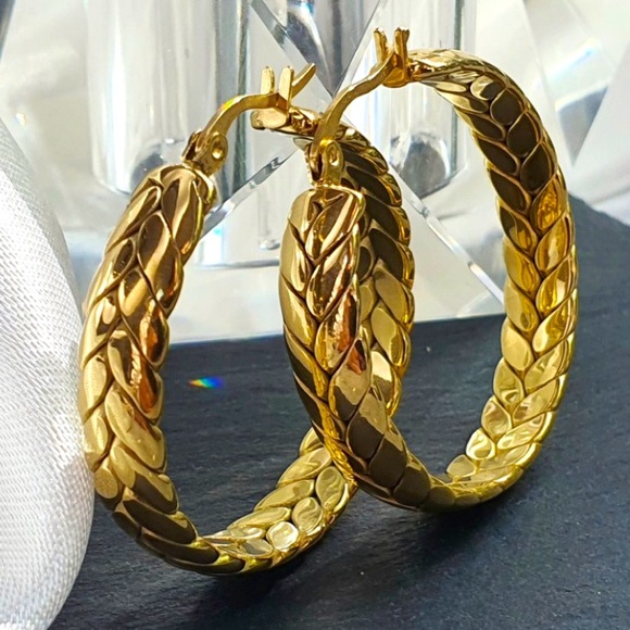 Chain earrings hoop earrings gold earrings - Picture 7 of 8